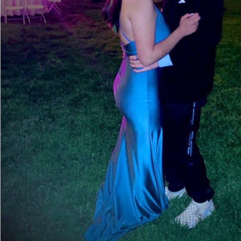 Peacock blue la scala prom dress